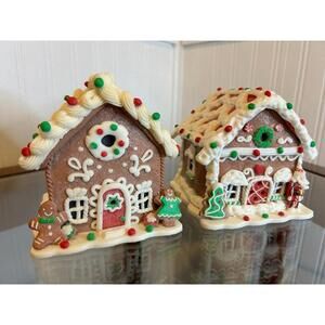 Valerie Parr Hill Lighted Gingerbread Houses Set of 2 Claydough Christmas Decor